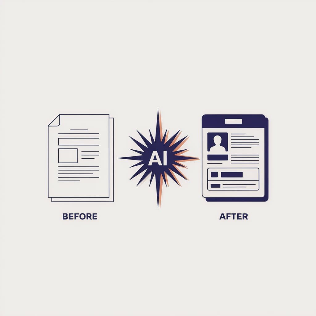 AI star transforming a plain document into a polished profile — applications enhanced automatically
